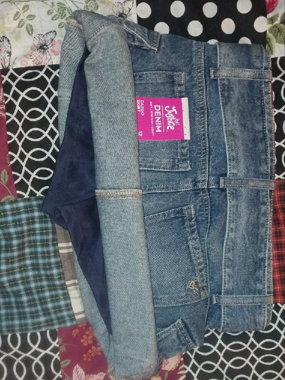 Denim Cargo Mini Skort with Belt - Blue